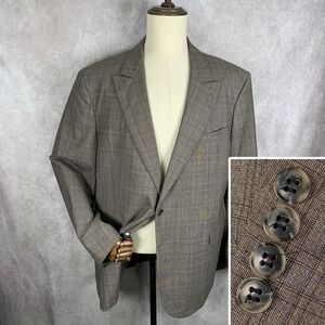 Joseph Abboud Blazer Jacket Men 48L Slim Brown Windowpane Wool Drago Sport Coat